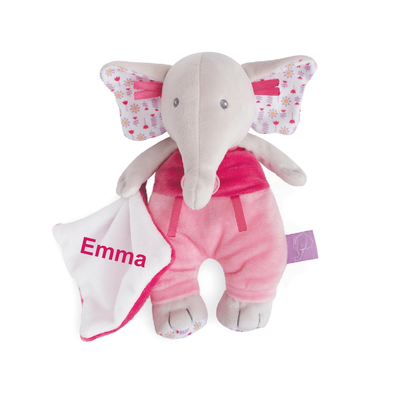  - edgar et eglantine - peluche avec mouchoir éléphant rose 23 cm 